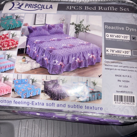 Purple 3PCS Bed Ruffle Set - Picture 1 of 4